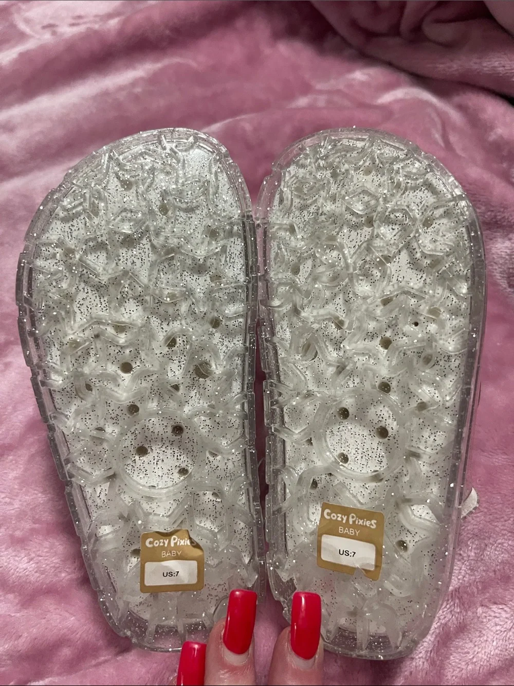 Toddler Girls Kids Clear Glitter Jelly Sandals - White